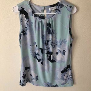 🌞 Calvin Klein Tank Top Shirt Blouse Size Medium Women Blue Green Floral